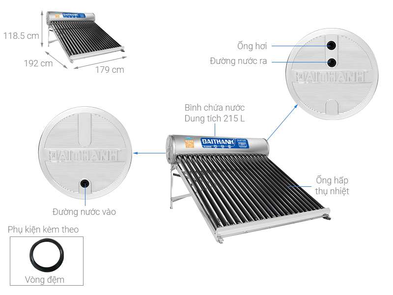 Về sản phẩm máy nước nóng năng lượng mặt trời Đại Thành 215L Φ58-21 Classic