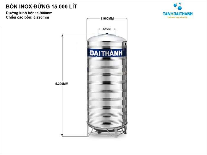 Thông số kỹ thuật sản phẩm bồn nước inox công nghiệp 15.000L đứng