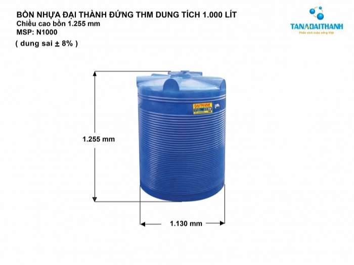 Thông tin cơ bản của bồn nước nhựa thế hệ mới 1000L đứng