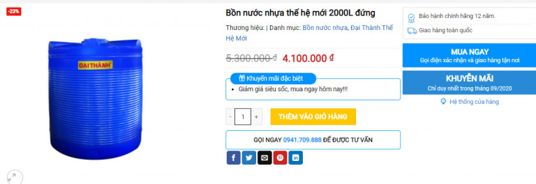 Bồn nhựa đa chức năng 2000L đứng