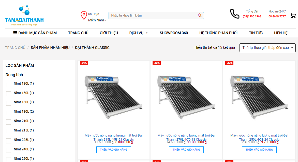 Chọn máy nước nóng năng lượng mặt trời Đại Thành theo giá