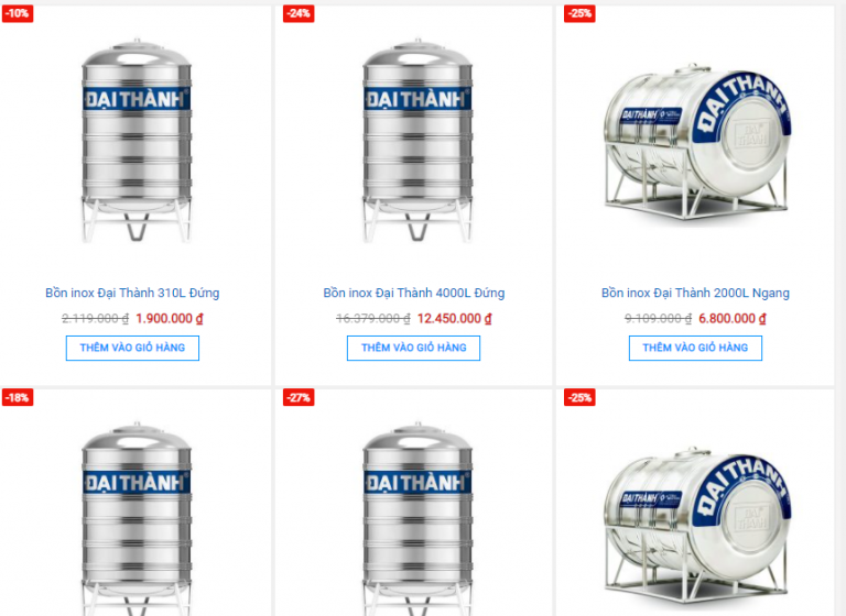 Được thoải mái lựa chọn các sản phẩm bồn nước inox Đại Thành chính hãng chất lượng cao