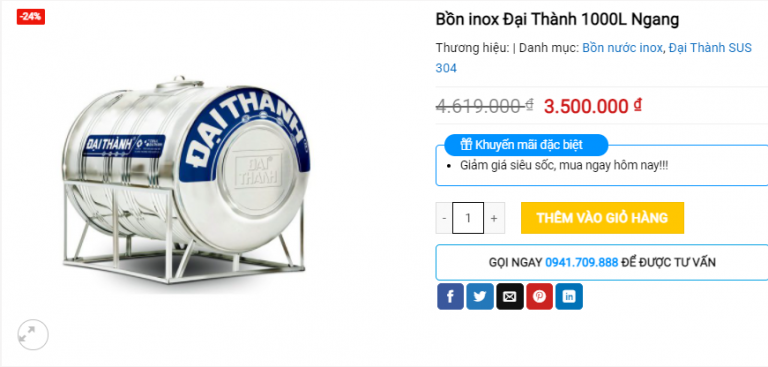 Địa chỉ chính hãng mua bồn nước inox Đại Thành quận 11