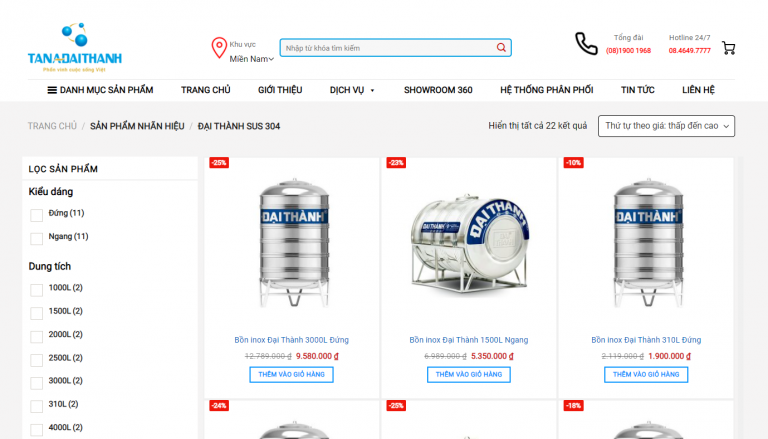 Kênh mua sắm Online bồn nước inox Đại Thành ở Bình Tân
