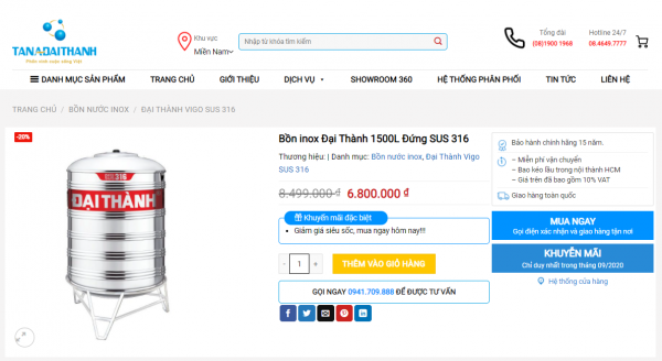 Chế độ bảo hành bồn nước inox Đại Thành chính hãng lên tới 15 năm
