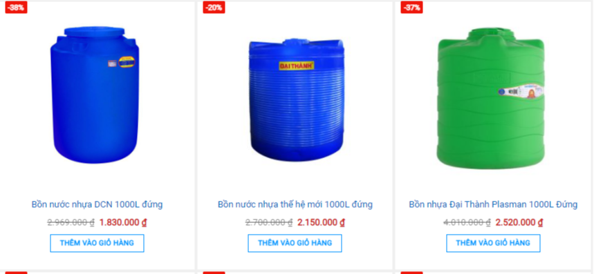 Có sự khác biệt giá cả giữa các mẫu mã bồn nhựa