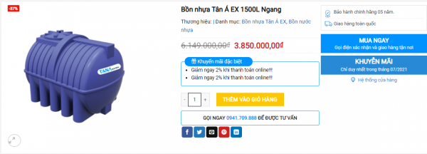 Bồn nhựa Tân Á EX 1500L ngang