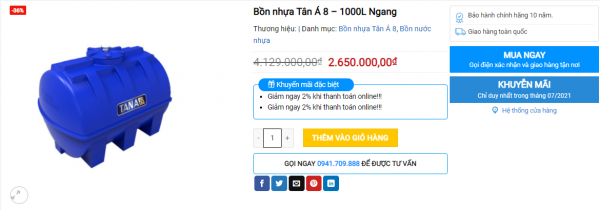Bồn nhựa Tân Á 8 - 1000L ngang